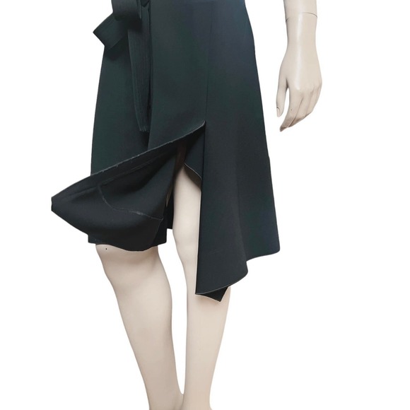 Theory Desza Deep Navy Admiral Crepe Black Asymetrical Hem Belted Dress Sz 6 - Picture 11 of 15